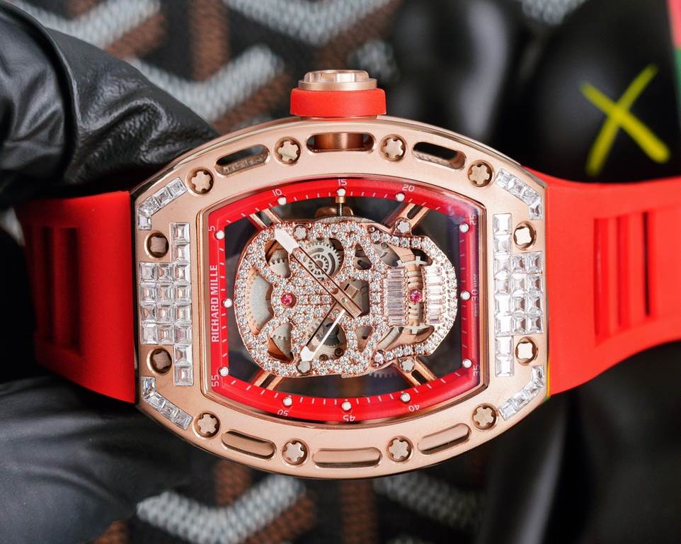 Richard Mille RM-052 The newest addition to the RM-052 collection, the skull and skeleton collection, with its diamond-encrusted case and original mechanical movement, highlights the sporty style of this watch. Its bold,