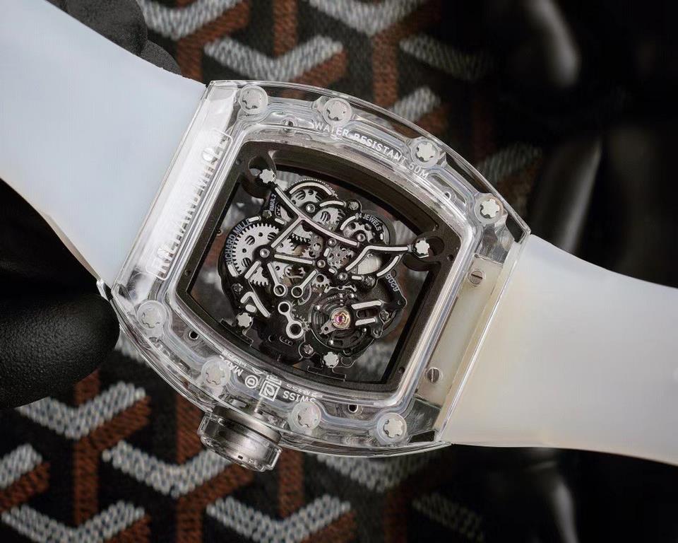 Richard Mille RM35-02, Glass Transparent Series! A work of innovation! All-glass case with the hottest skeletonized design! Japanese automatic Seiko movement, the most accurate movement, with a comfortable and soft rubbe