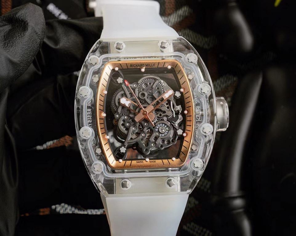 Richard Mille RM35-02, Glass Transparent Series! A work of innovation! All-glass case with the hottest skeletonized design! Japanese automatic Seiko movement, the most accurate movement, with a comfortable and soft rubbe