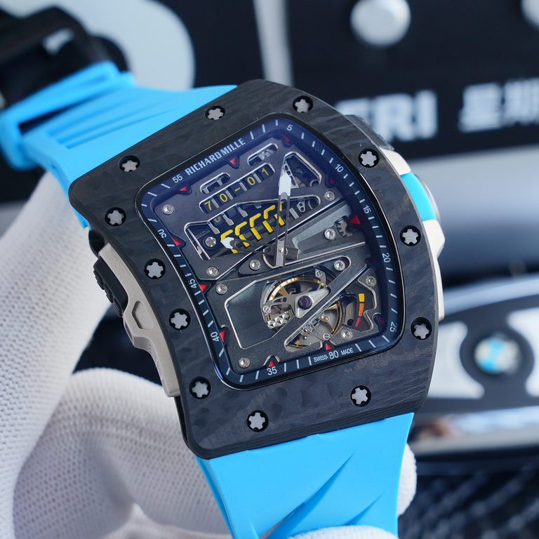 Richard Mille RM70-01 The world's top Swiss watchmaker joins forces with Formula 1 driver Alain Prost to present the 2018 RM 70-01 Tourbillon Alain Prost's Cycle Racing Watch. Luminous Xin carbon fiber tonneau-shaped off