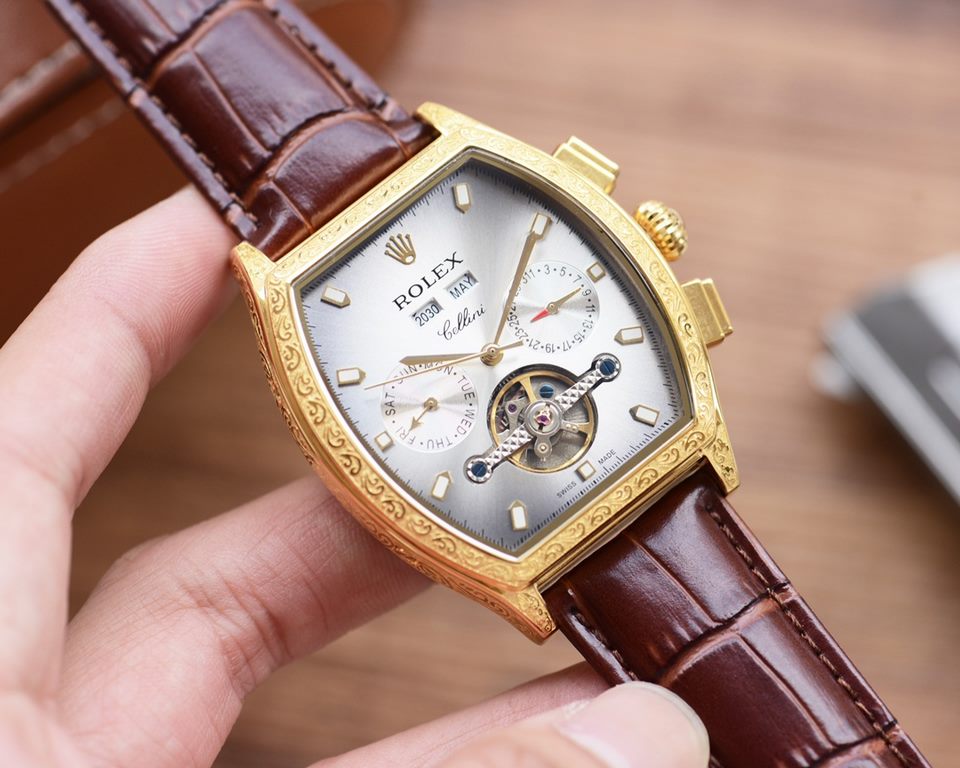 The new tonneau product is on sale    Newest】：Rolex   multifunctional design 【Type】：Boutique men's watches[Strap] Genuine cowhide leather strap【Movement】：High-end automatic mechanical movement[Mirror] mineral reinforced 