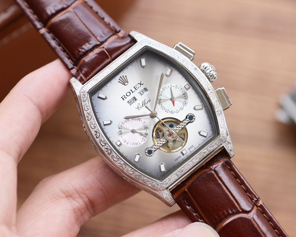 The new tonneau product is on sale    Newest】：Rolex   multifunctional design 【Type】：Boutique men's watches[Strap] Genuine cowhide leather strap【Movement】：High-end automatic mechanical movement[Mirror] mineral reinforced 