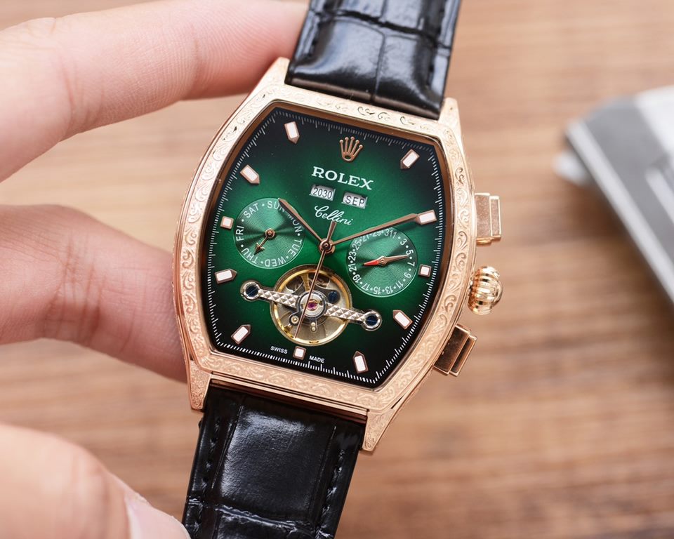 The new tonneau product is on sale    Newest】：Rolex   multifunctional design 【Type】：Boutique men's watches[Strap] Genuine cowhide leather strap【Movement】：High-end automatic mechanical movement[Mirror] mineral reinforced 