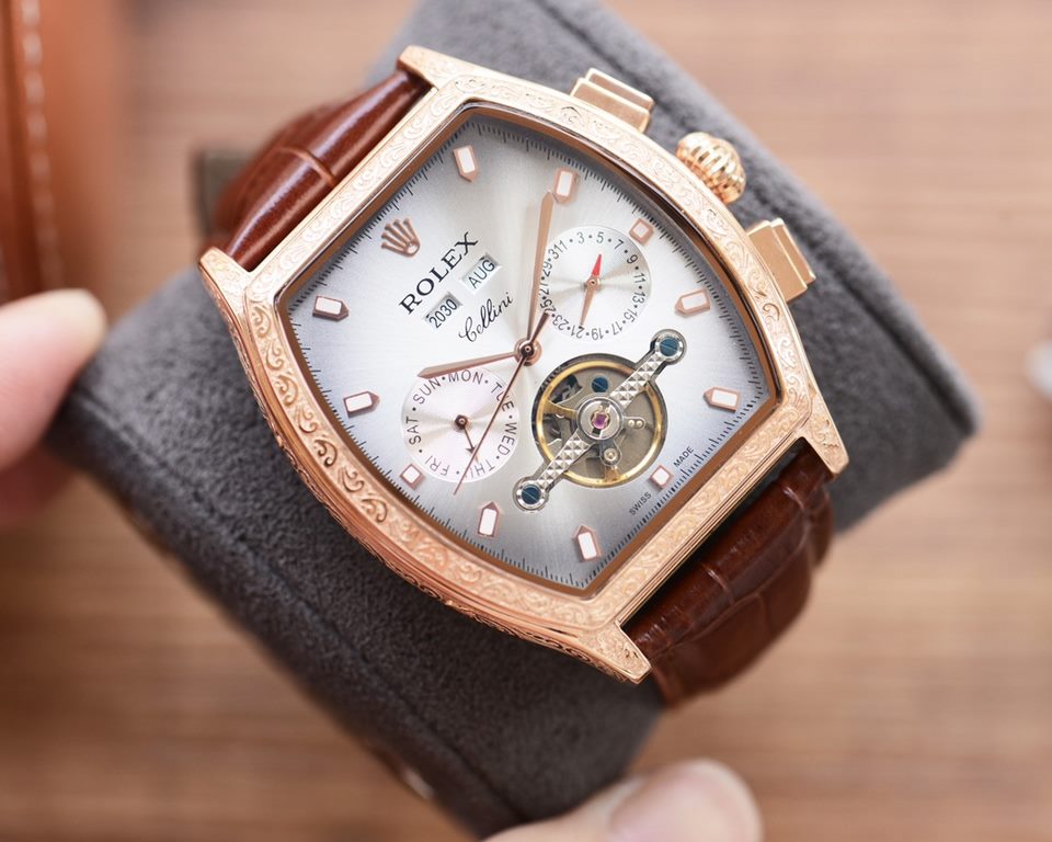 The new tonneau product is on sale    Newest】：Rolex   multifunctional design 【Type】：Boutique men's watches[Strap] Genuine cowhide leather strap【Movement】：High-end automatic mechanical movement[Mirror] mineral reinforced 