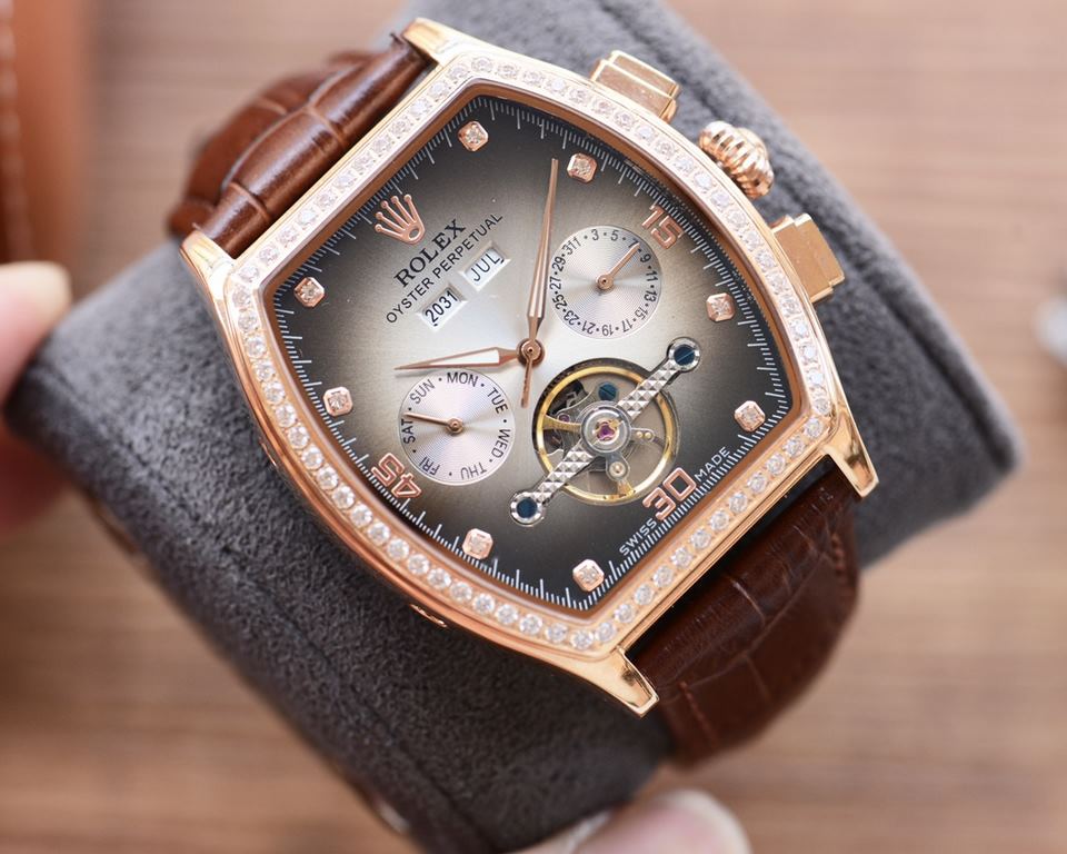 The new tonneau product is on sale    Newest】：Rolex   multifunctional design 【Type】：Boutique men's watches[Strap] Genuine cowhide leather strap【Movement】：High-end automatic mechanical movement[Mirror] mineral reinforced 