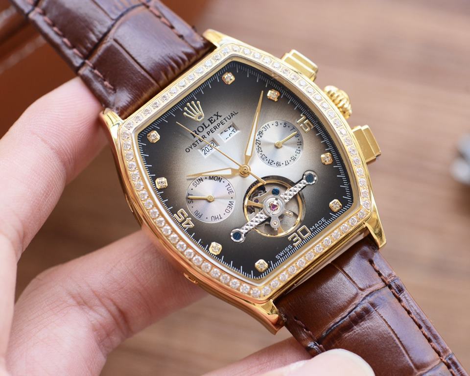 The new tonneau product is on sale    Newest】：Rolex   multifunctional design 【Type】：Boutique men's watches[Strap] Genuine cowhide leather strap【Movement】：High-end automatic mechanical movement[Mirror] mineral reinforced 