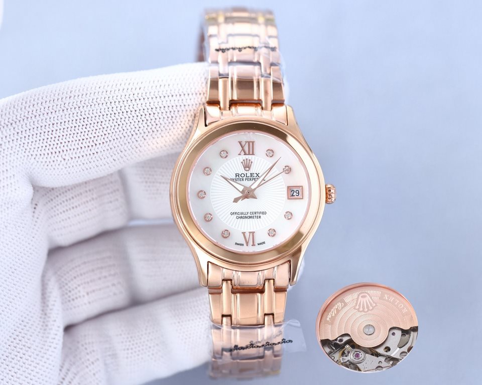 New Rolex Ladies' Watch!New listing! Shell face! Swarovski crystal diamonds with trendy matching! Simple dial design, simple but not monotonous! 316L stainless steel case, the corners of the more Hyun Li, show the charm 