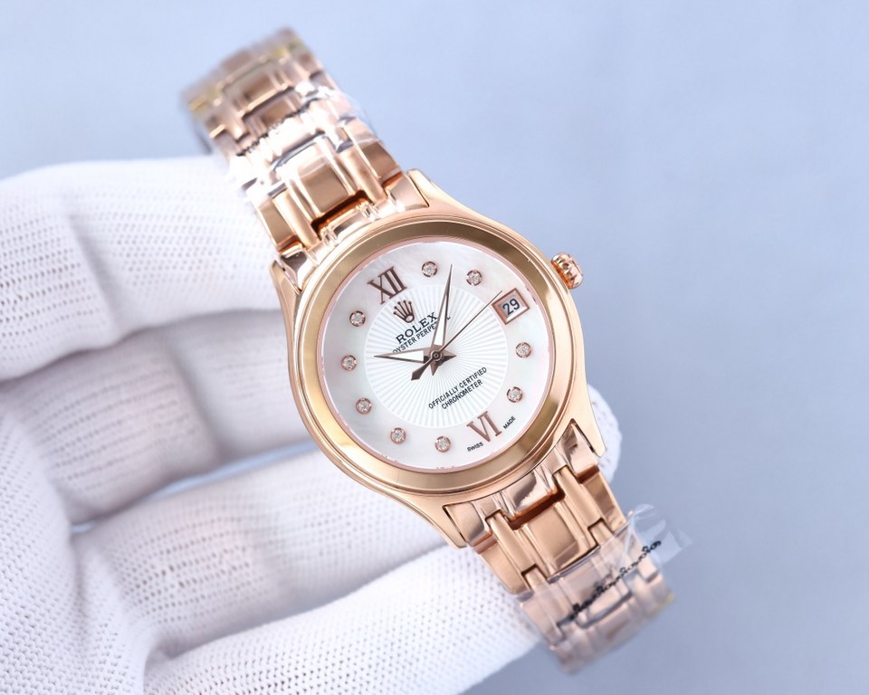 New Rolex Ladies' Watch!New listing! Shell face! Swarovski crystal diamonds with trendy matching! Simple dial design, simple but not monotonous! 316L stainless steel case, the corners of the more Hyun Li, show the charm 