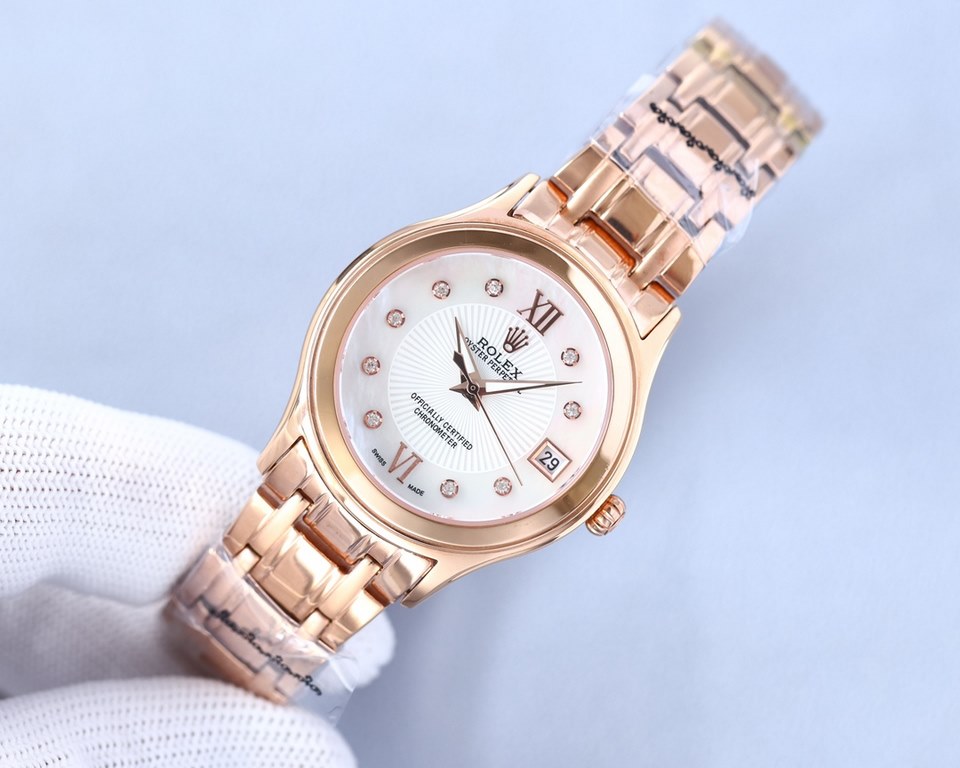 New Rolex Ladies' Watch!New listing! Shell face! Swarovski crystal diamonds with trendy matching! Simple dial design, simple but not monotonous! 316L stainless steel case, the corners of the more Hyun Li, show the charm 