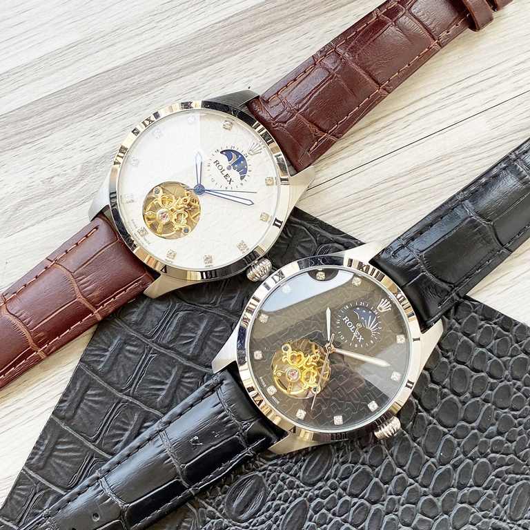 New skeletonized classic hundred show luxuryNewest】：Rolex    three hands moon phase large flywheel boutiqueType】：Boutique men's watches[Strap] real cowhide strap (comfortable and durable)[Movement] High-end automatic mec