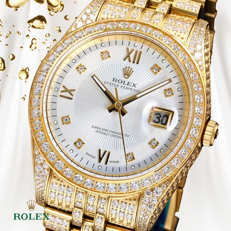 The highest version of the high-definition real photo journal full of diamonds models! 41mm diameter! Suitable for both men and women! Adopting 3255 automatic mechanical movement! Rolex luxury 18k nanotechnology! 5 group