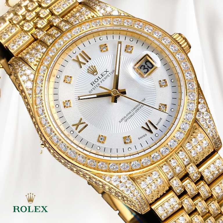 The highest version of the high-definition real photo journal full of diamonds models! 41mm diameter! Suitable for both men and women! Adopting 3255 automatic mechanical movement! Rolex luxury 18k nanotechnology! 5 group