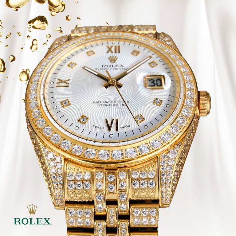 The highest version of the high-definition real photo journal full of diamonds models! 41mm diameter! Suitable for both men and women! Adopting 3255 automatic mechanical movement! Rolex luxury 18k nanotechnology! 5 group