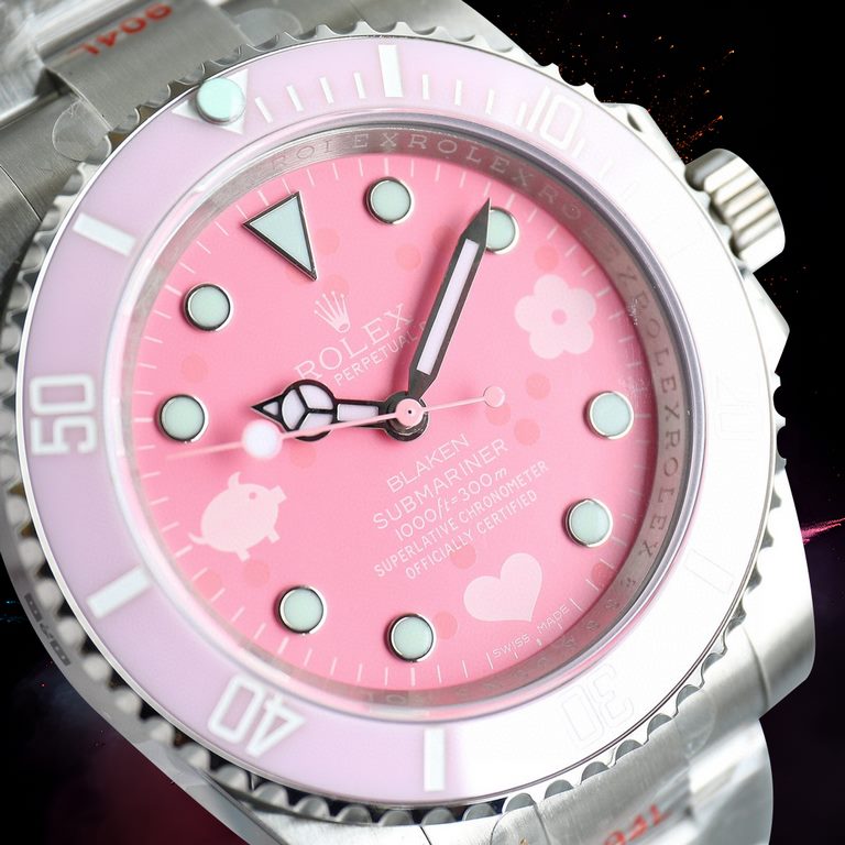 Latest upgrade! Rolex-ROLEX Pink Aqua Ghost Limited Edition Pink Piggy BLAKEN Limited Edition model, with one-piece 3135 automatic mechanical movement! The direction of time-keeping is the same as the original! 904L stai