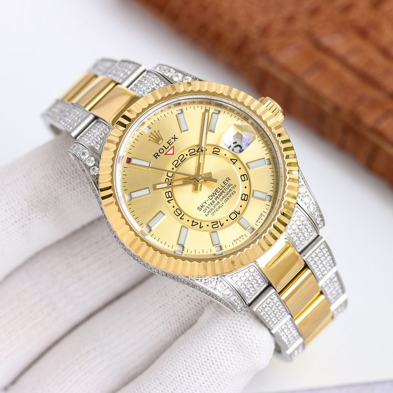 Factory2022 craftsmanship] Upgraded Rolex Sky-Dweller! Rolex Sky-Dweller! Wonderful details[Case] Size 42mm, calm, reliable and graceful!Bezel with Rolex Ring Command triangular pitted pattern, rotating the outer ring ca