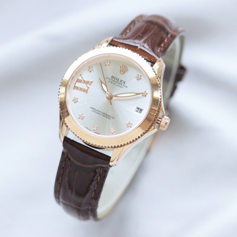 Brand：Rolex Style：New Women's Mechanical Watch Movement：Imported Citizen 8215 Mechanical Mirror：Imported Sapphire Glass Bracelet：Real Cowhide Bracelet316L Ceramic Bracelet between Steel Size：Diameter 34mm Thickness 11mm