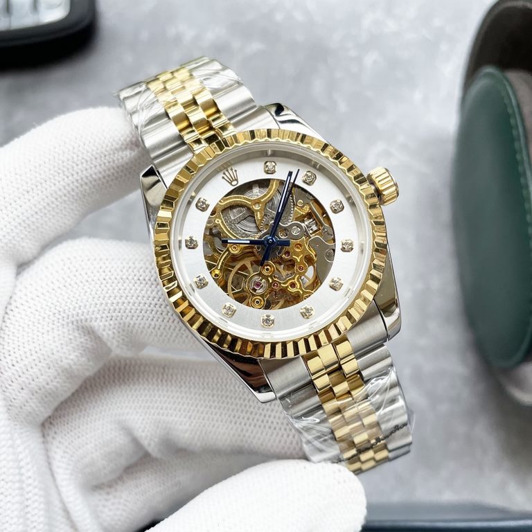 . Rolex Rolex boutique men's watch, powerful skeleton design, skillful, unique, noble atmosphere, gentleman style. With automatic mechanical movement, top-grade 316 stainless steel case strap, mineral super mirror, size 