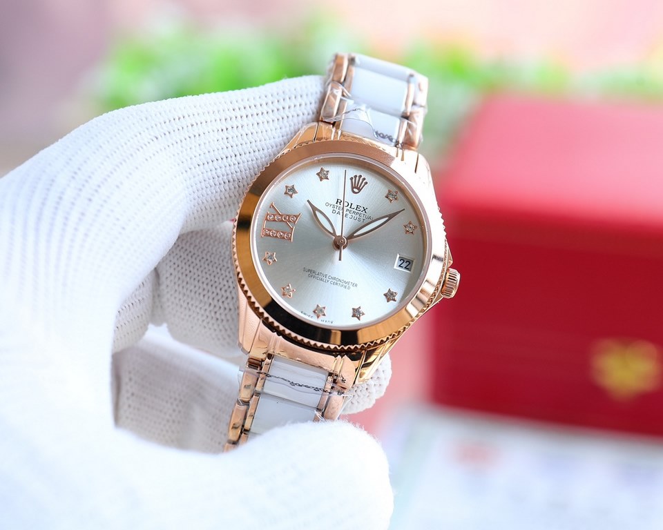 Brand：Rolex Style：New Women's Mechanical Watch Movement：Imported Citizen 8215 Mechanical Mirror：Imported Sapphire Glass Bracelet：Real Cowhide Bracelet316L Ceramic Bracelet between Steel Size：Diameter 34mm Thickness 11mm 