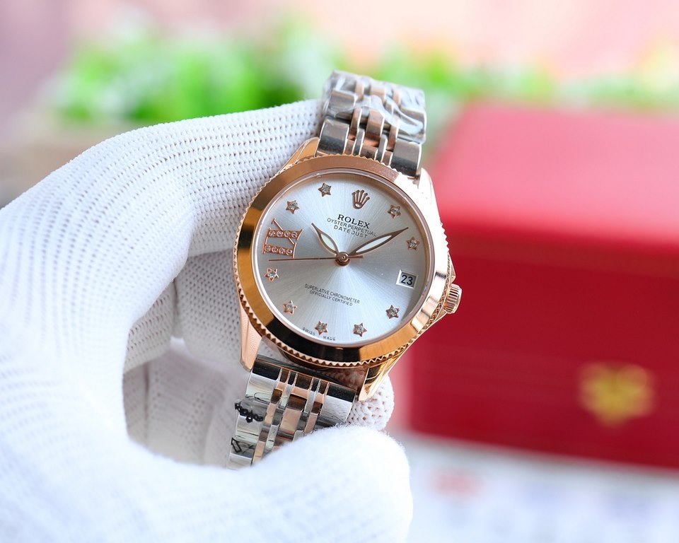 Brand：Rolex Style：New Women's Mechanical Watch Movement：Imported Citizen 8215 Mechanical Mirror：Imported Sapphire Glass Bracelet：Real Cowhide Bracelet316L Ceramic Bracelet between Steel Size：Diameter 34mm Thickness 11mm 