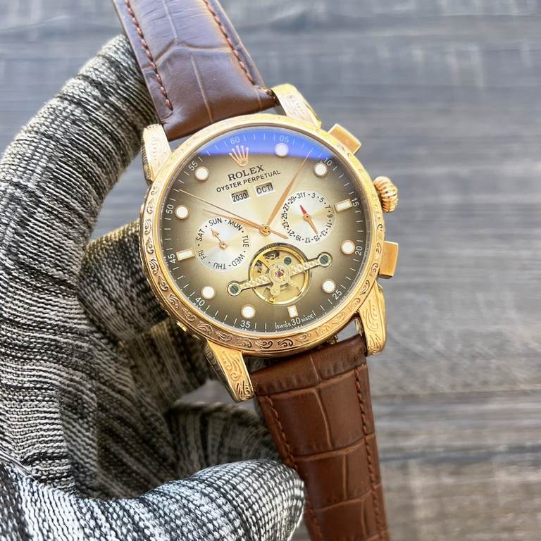 Complicated Timepieces Luxurious AtmosphereClassic New ArrivalsNewest】： Rolex multifunction boutique large flywheel design[Type] Boutique men's watchesStrap] Genuine cowhide leather strap[Movement] High-end automatic mec