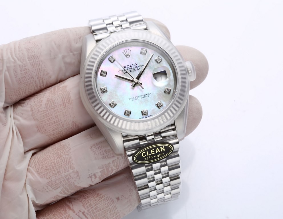 Clean Factory C Rolex Day-Date 41mm 126334 diamond studsstandard moissanite Reject   low end zirconia. With 35 bead bracelet 3235 movementSunburst radial dialnatural mother-of-pearl dial, color craftsmanship to plate, de