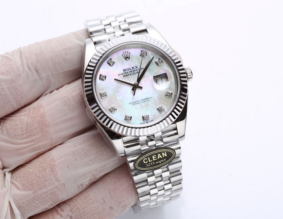 Clean Factory C Rolex Day-Date 41mm 126334 diamond studsstandard moissanite Reject   low end zirconia. With 35 bead bracelet 3235 movementSunburst radial dialnatural mother-of-pearl dial, color craftsmanship to plate, de