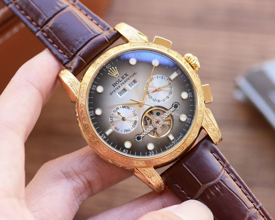 Men's favorite multi-function watch  【Newest】：Rolex   best design   exclusive first  【Type】：Boutique men's watches[Strap] Genuine cowhide leather strap[Movement] High-end automatic mechanical movement[Mirror] mineral rei