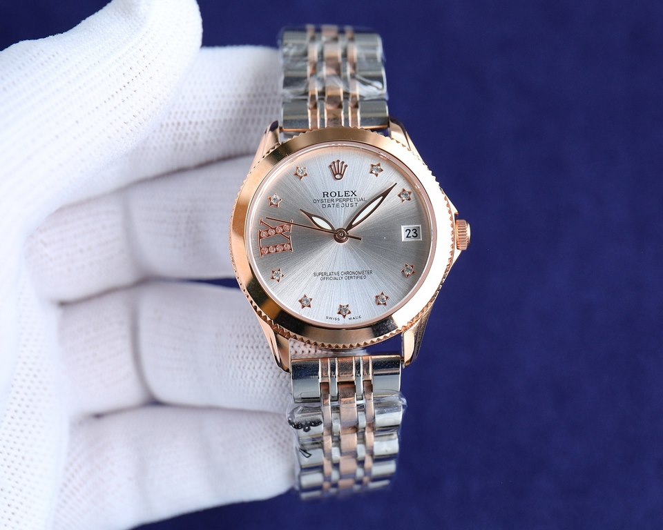 [ROSE][ROSE] Brand Rolex Style New Women's Mechanical Watch Movement Imported Citizen 8215 Mechanical Mirror Imported Sapphire Glass Strap Genuine Cowhide Strap316L Steel Ceramic Strap Size Diameter 34mm Thickness 11mm E