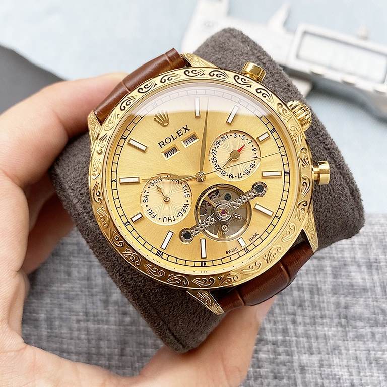 Complicated timepieces Luxury atmosphereClassic New ProductsNewest】： Rolex Multifunctional design Carved boutique【Type】：Boutique men's watchesStrap】：Real cowhide strap[Movement] High-end automatic mechanical movement[Mir