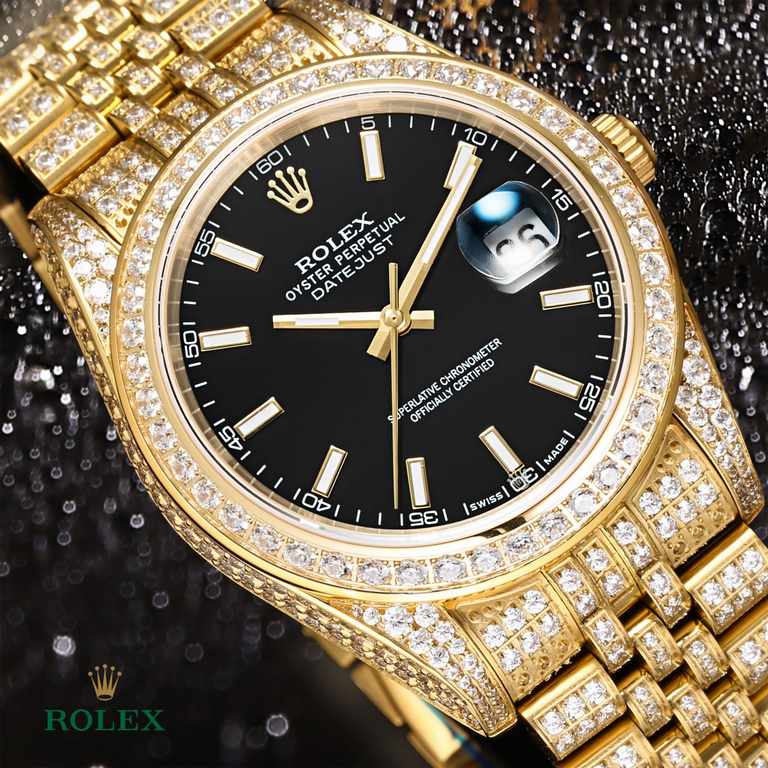 The highest version of the high-definition real photo journal full of diamonds models! 41mm diameter! Suitable for both men and women! Adopting 3255 automatic mechanical movement! Rolex luxury 18k nanotechnology! 5 group