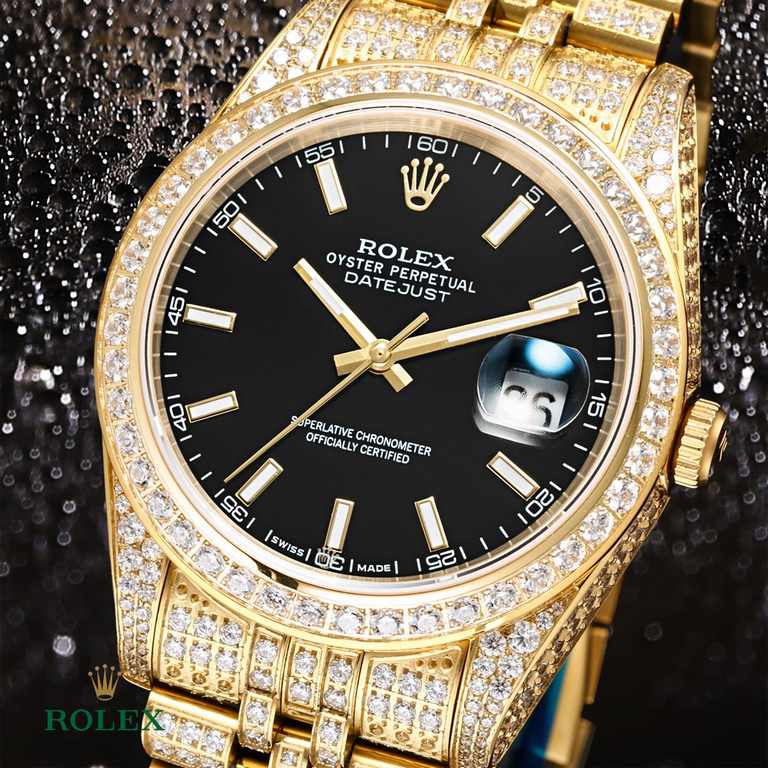 The highest version of the high-definition real photo journal full of diamonds models! 41mm diameter! Suitable for both men and women! Adopting 3255 automatic mechanical movement! Rolex luxury 18k nanotechnology! 5 group