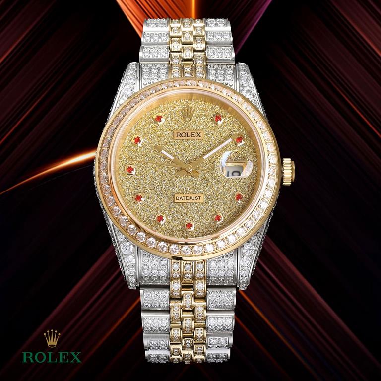 The highest version of the high-definition real photo Journal full of diamonds model! 41mm diameter! Suitable for both men and women! Adopting 3255 automatic mechanical movement! Rolex luxury 18k nanotechnology! 5 groups