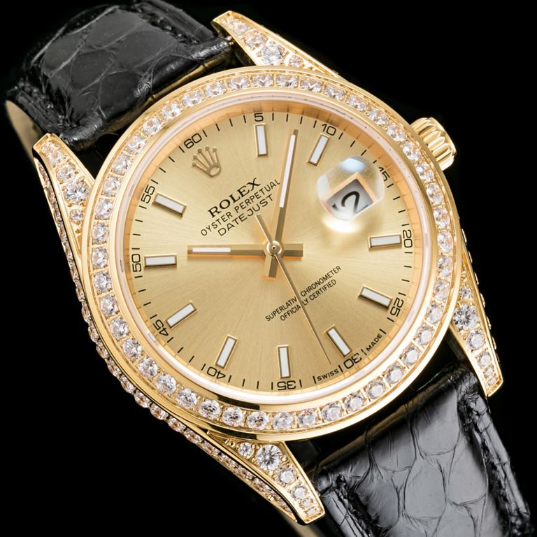 The highest version! The Rolex Full Diamond Log is known for its class. Vacuum plating, no color loss! Re-launch the upgraded version of the watch! Genuine snakeskin strap! The dial and case are set with luxurious diamon