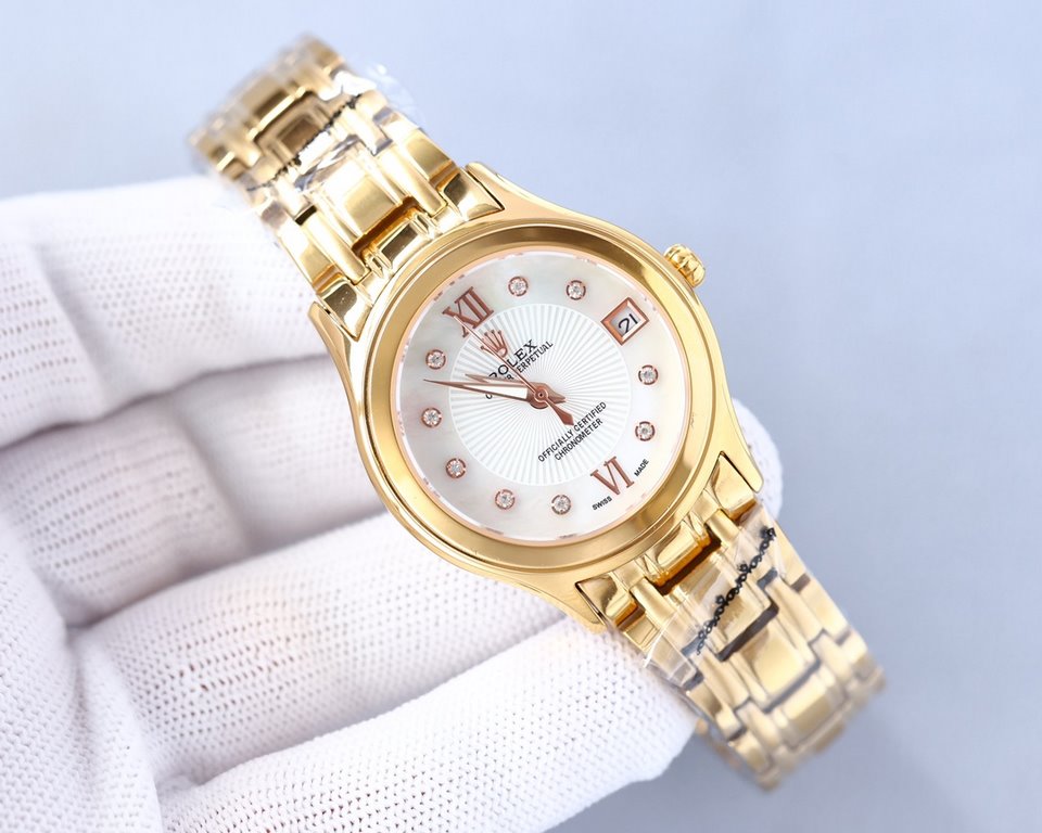 New Rolex Ladies' Watch!New listing! Shell face! Swarovski crystal diamonds with trendy matching! Simple dial design, simple but not monotonous! 316L stainless steel case, the corners of the more Hyun Li, show the charm 