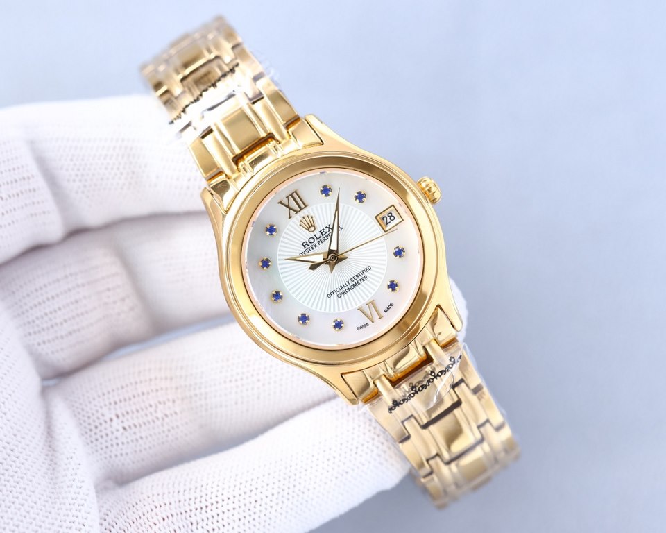 New Rolex Ladies' Watch!New listing! Shell face! Swarovski crystal diamonds with trendy matching! Simple dial design, simple but not monotonous! 316L stainless steel case, the corners of the more Hyun Li, show the charm 