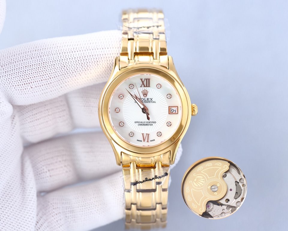 New Rolex Ladies' Watch!New listing! Shell face! Swarovski crystal diamonds with trendy matching! Simple dial design, simple but not monotonous! 316L stainless steel case, the corners of the more Hyun Li, show the charm 