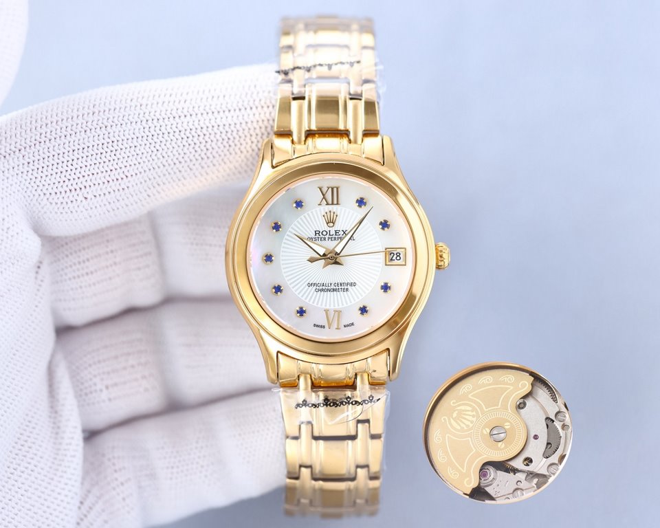 New Rolex Ladies' Watch!New listing! Shell face! Swarovski crystal diamonds with trendy matching! Simple dial design, simple but not monotonous! 316L stainless steel case, the corners of the more Hyun Li, show the charm 