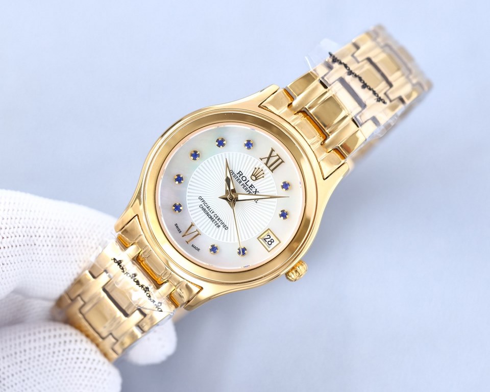 New Rolex Ladies' Watch!New listing! Shell face! Swarovski crystal diamonds with trendy matching! Simple dial design, simple but not monotonous! 316L stainless steel case, the corners of the more Hyun Li, show the charm 