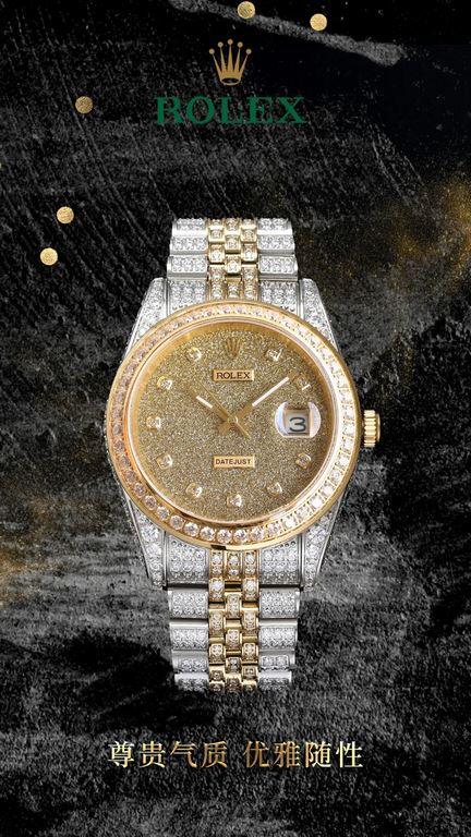 The highest version of the high-definition real photo Journal full of diamonds model! 41mm diameter! Suitable for both men and women! Adopting 3255 automatic mechanical movement! Rolex luxury 18k nanotechnology! 5 groups