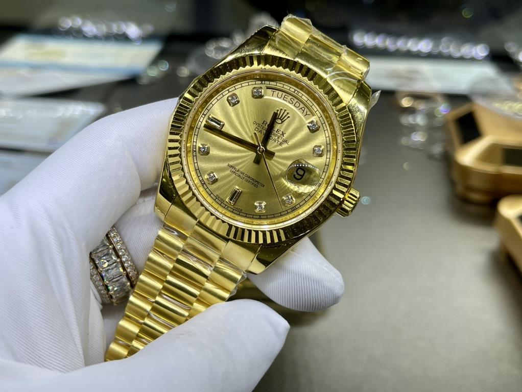 Customized Rolex log paragraph 41mm surface scale inlaid with South African real diamonds assembled ETA2836 machine package 18K yellow gold real gold K gold warranty 3 years (gold effect is the use of the least money to 