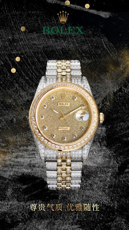 The highest version of the high-definition real photo Journal full of diamonds model! 41mm diameter! Suitable for both men and women! Adopting 3255 automatic mechanical movement! Rolex luxury 18k nanotechnology! 5 groups