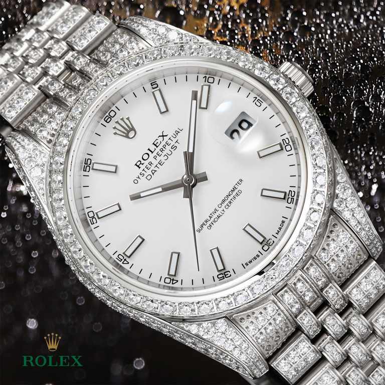 The highest version of the high-definition real photo journal full of diamonds models! 41mm diameter! Suitable for both men and women! Adopting 3255 automatic mechanical movement! Rolex luxury 18k nanotechnology! 5 group