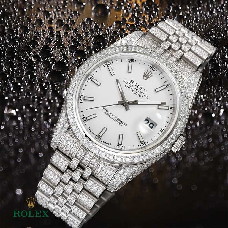 The highest version of the high-definition real photo journal full of diamonds models! 41mm diameter! Suitable for both men and women! Adopting 3255 automatic mechanical movement! Rolex luxury 18k nanotechnology! 5 group