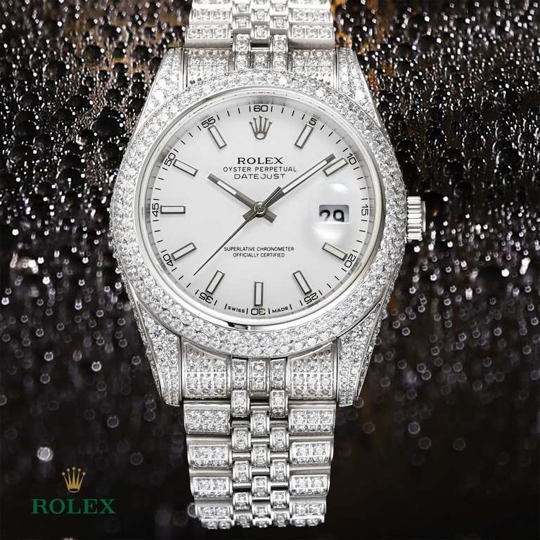 The highest version of the high-definition real photo journal full of diamonds models! 41mm diameter! Suitable for both men and women! Adopting 3255 automatic mechanical movement! Rolex luxury 18k nanotechnology! 5 group