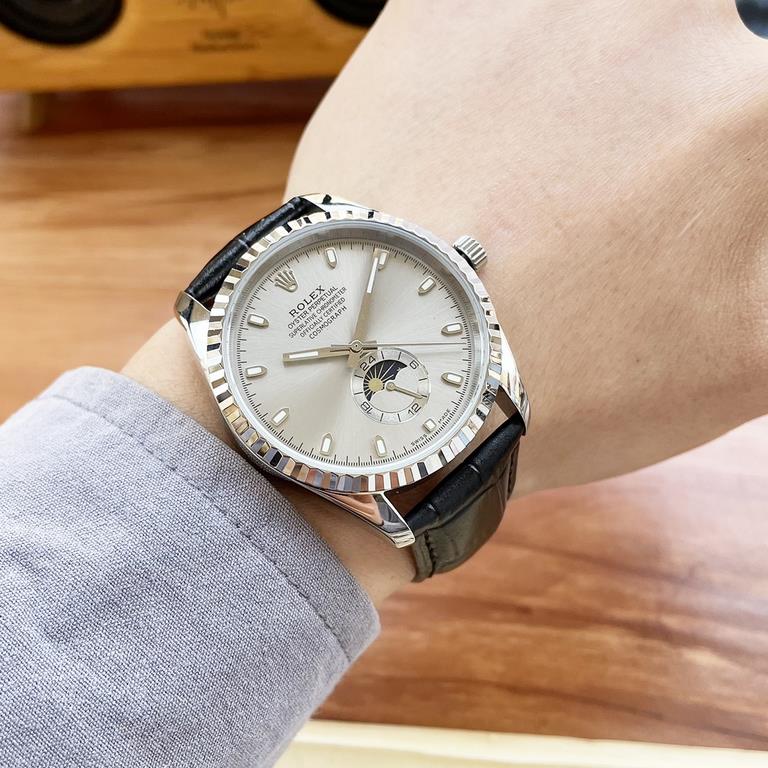 Rolex. Rolex Rolex boutique men's watches, classic big three hands equipped with moon phase design, distinguished atmosphere, gentleman style, excellent quality, hot sale all over the city. Adopting automatic mechanical 