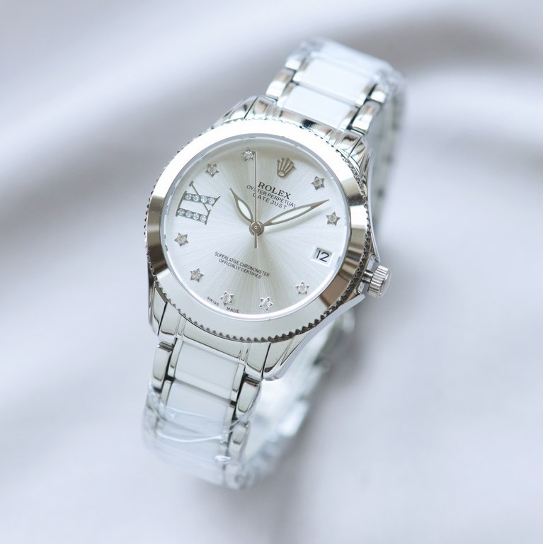 Brand：Rolex Style：New Women's Mechanical Watch Movement：Imported Citizen 8215 Mechanical Mirror：Imported Sapphire Glass Bracelet：Real Cowhide Bracelet316L Ceramic Bracelet between Steel Size：Diameter 34mm Thickness 11mm