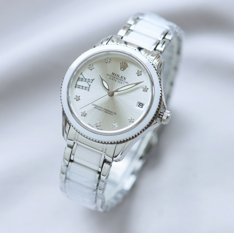 Brand：Rolex Style：New Women's Mechanical Watch Movement：Imported Citizen 8215 Mechanical Mirror：Imported Sapphire Glass Bracelet：Real Cowhide Bracelet316L Ceramic Bracelet between Steel Size：Diameter 34mm Thickness 11mm