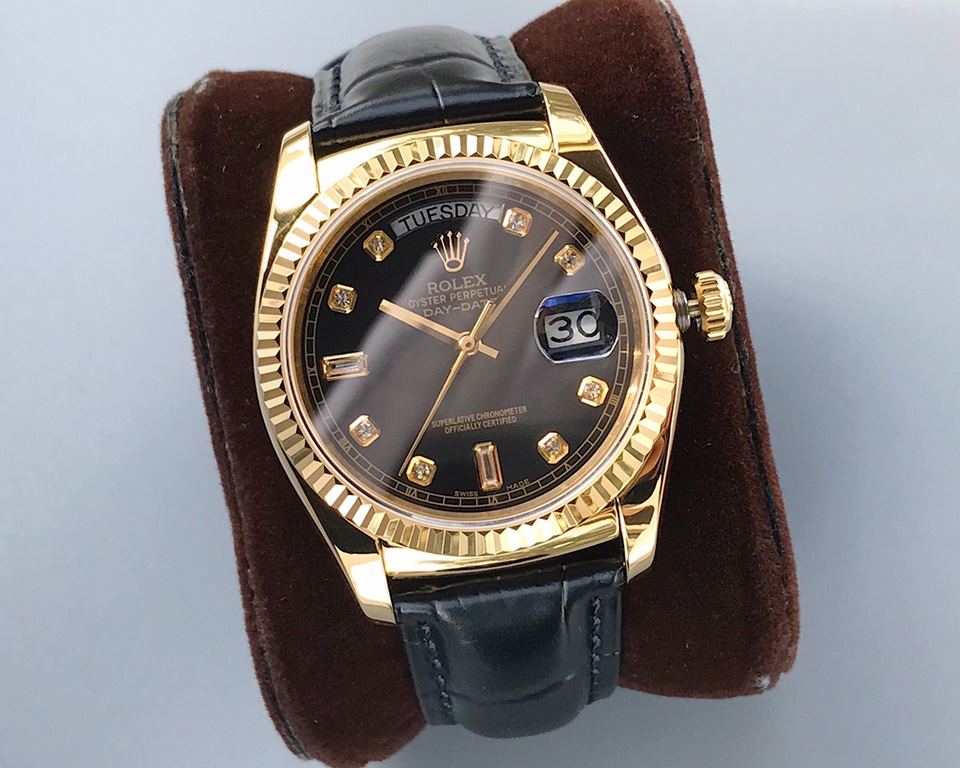 TR production] Rolex day-date 36mm weekly calendar type series of new a small number of arrivals to accept the scheduled shipment equipped with genuine imitation crocodile leather material strap, the original buckle, the