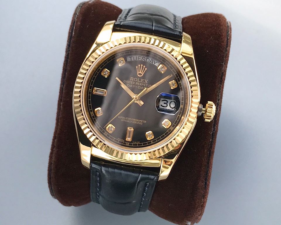 TR production] Rolex day-date 36mm weekly calendar type series of new a small number of arrivals to accept the scheduled shipment equipped with genuine imitation crocodile leather material strap, the original buckle, the