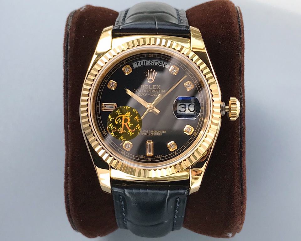 TR production] Rolex day-date 36mm weekly calendar type series of new a small number of arrivals to accept the scheduled shipment equipped with genuine imitation crocodile leather material strap, the original buckle, the